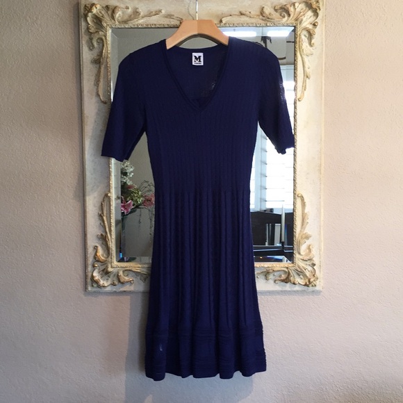 M Missoni Navy Blue Knit Dress Vneck Us 